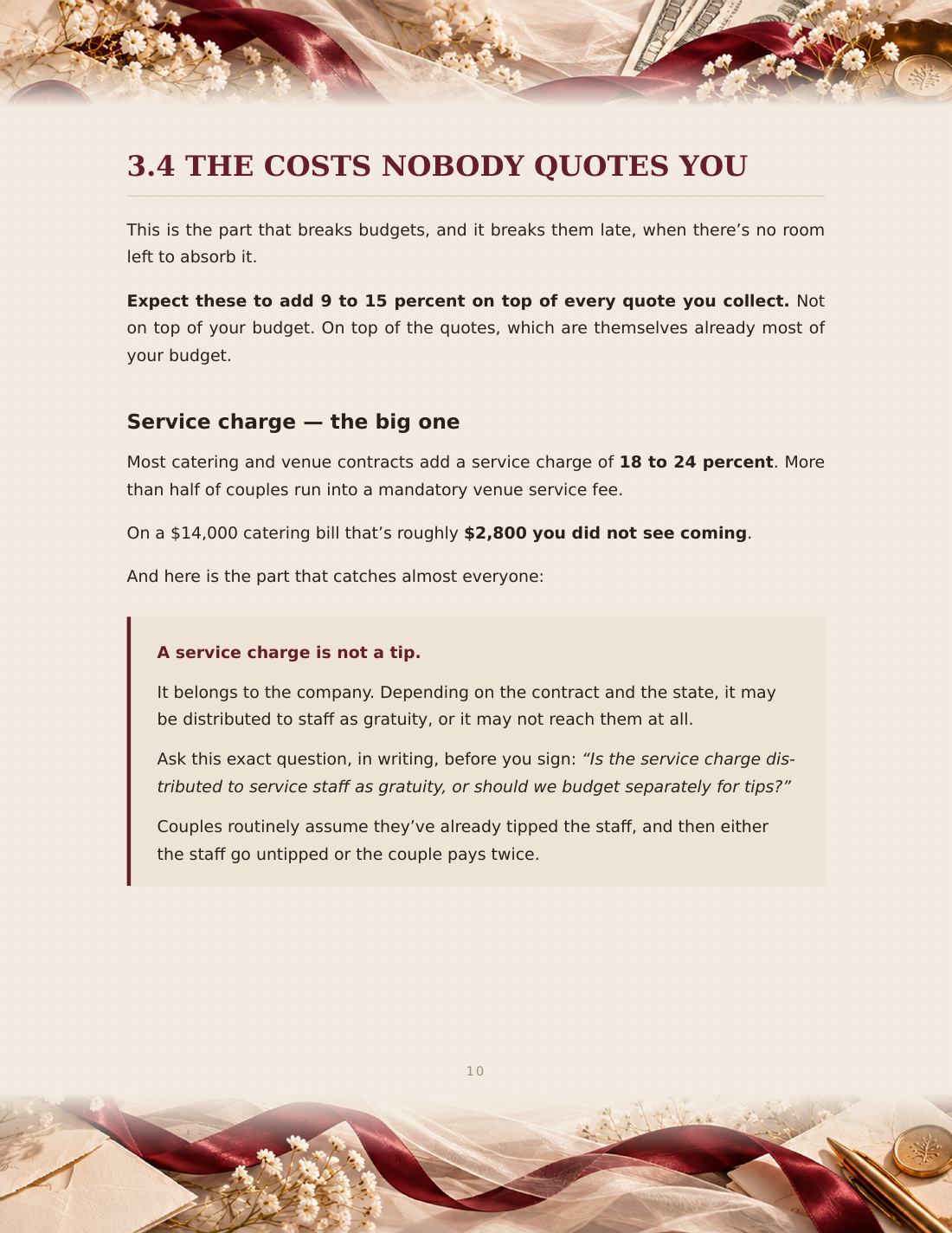 Page from Section 3, The Budget: the costs nobody quotes you