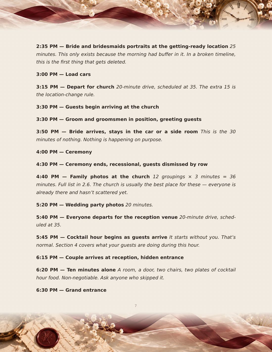 Page from Section 2, The Day-Of Timeline: a worked timeline